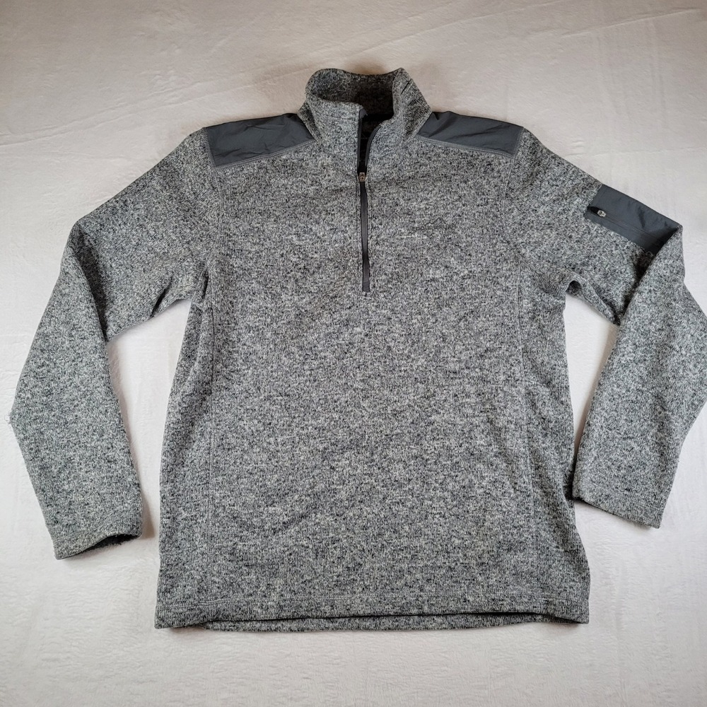 Eddie Bauer Mens Gray Marl Quarter Zip Pullover Sweater Nylon Trim Size Large